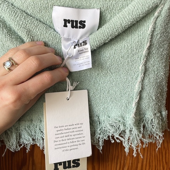 NWT Rus Fideo Top | Distressed Fringe Tube Top Pistachio Green - Picture 3 of 4